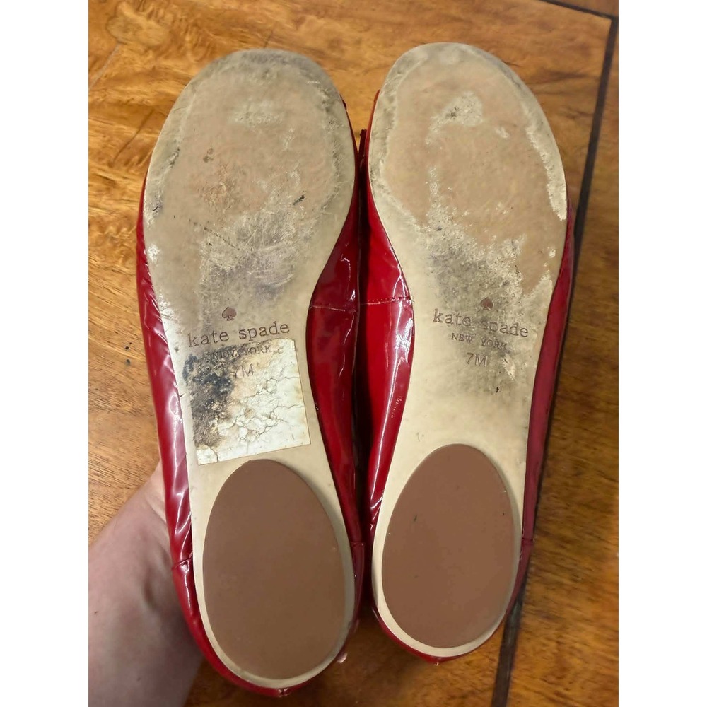 Kate Spade Womens Size 7M Red Patent Leather Bow Ballet Flats  Round Toe Slip On - Picture 2 of 9